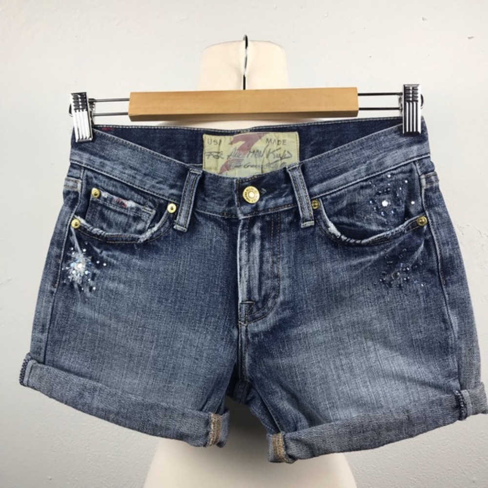 Distressed Roll Up Jean Shorts 7 For All Mankind - Picture 1 of 7